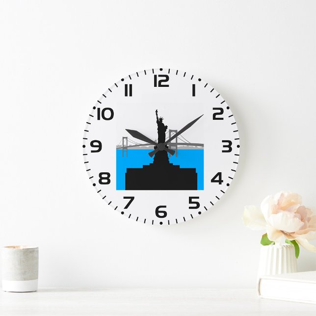 Grande Horloge Ronde Statue of Liberty Silhouette New York Skyline (Créateur téléchargé)