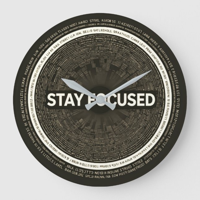 Grande Horloge Ronde Stay Focused Motivational Wall Clock – Inspiration (Recto)