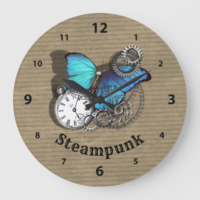 Grande Horloge Ronde Steam Punk Blue Butterfly Pocket Watch Design (Recto)