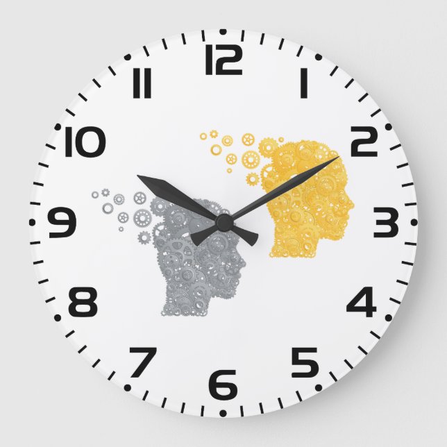 Grande Horloge Ronde Steampunk Brain Power Cogwheel Heads (Recto)