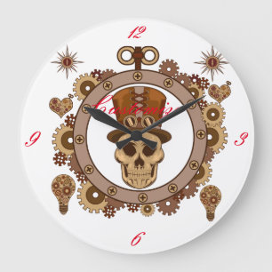 Grande Horloge Ronde Steampunk Theme Top Hat Skull Thunder_Cove
