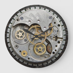 Grande Horloge Ronde SteamPunk Wall Clock, Silver Clock, Acrylic Clock