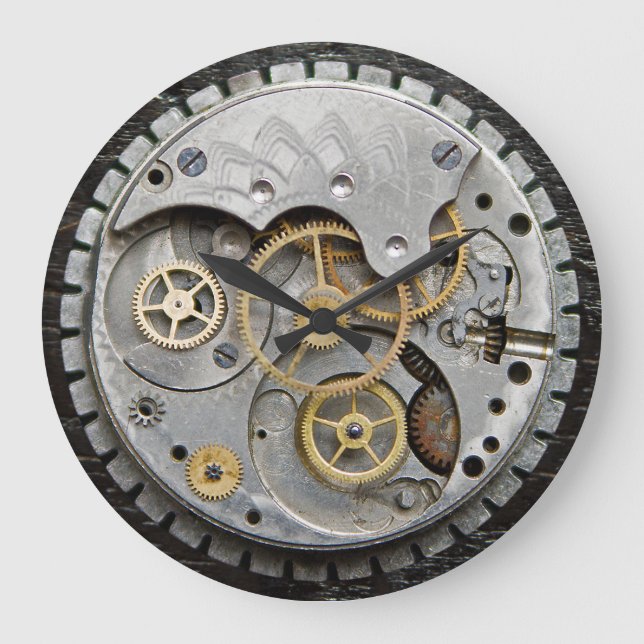Grande Horloge Ronde SteamPunk Wall Clock, Silver Clock, Acrylic Clock (Recto)