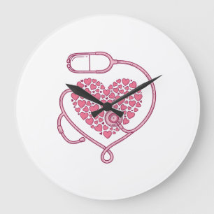Grande Horloge Ronde Stéthoscope Cardiaque Amour Médical Vecteur Concep