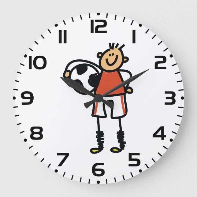 Grande Horloge Ronde Stick Figure Soccer Boy Football Player (Recto)