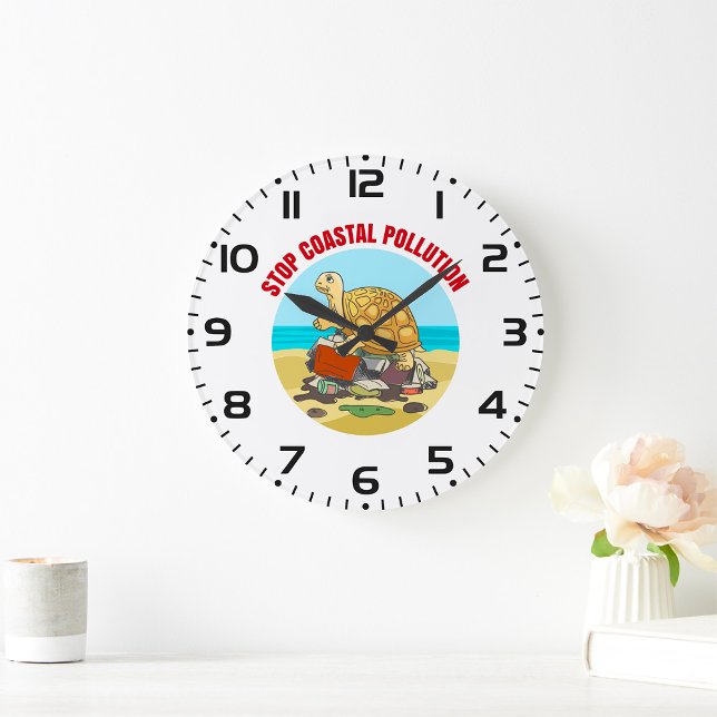 Grande Horloge Ronde Stop Coastal Pollution Sea Turtle De l'environneme (Créateur téléchargé)