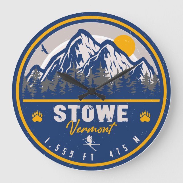Grande Horloge Ronde Stowe Mountain Vermont Retro Sunset Ski Souvenir (Recto)