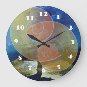 Grande Horloge Ronde "Strenght" Bleu & Jaune AbstraitHorloge