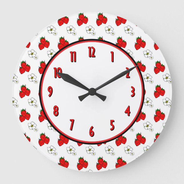 Grande Horloge Ronde Strwberry Flower Retro Kitchen Wall Clock (Recto)
