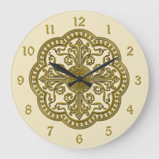 Grande Horloge Ronde Style baroque Brass Circle Medallion Clock Cream