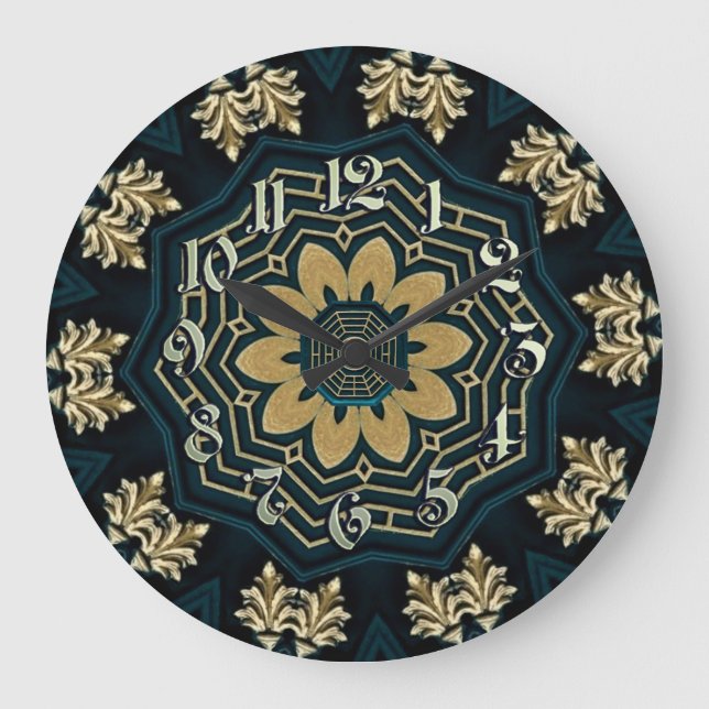 Grande Horloge Ronde Style chic or et vert asiatique (Recto)