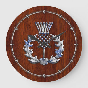 Grande Horloge Ronde Style Chrome et acajou bois écossais chardon