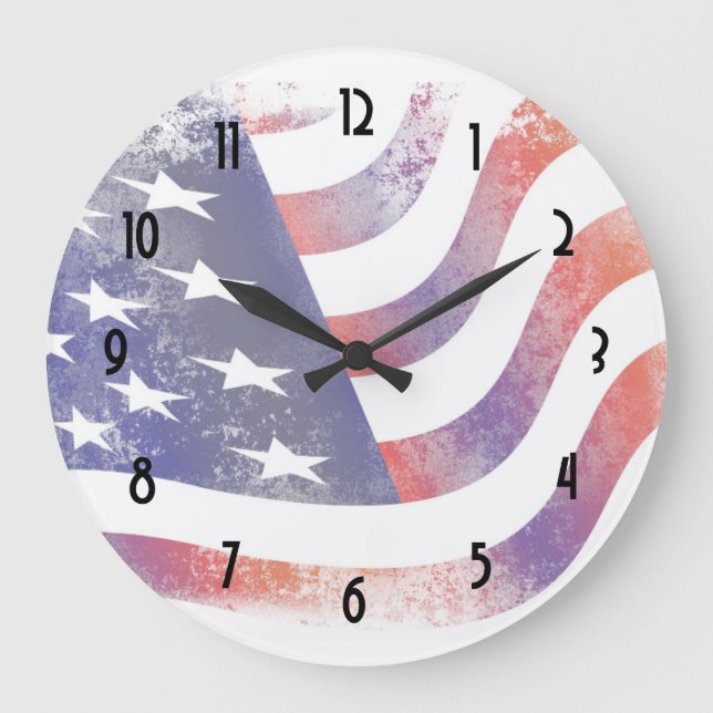 Grande Horloge Ronde Style de Grunge Patriotique Faded American Drapeau (Recto)