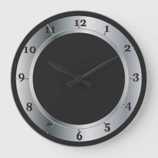 Grande Horloge Ronde Style industriel noir et argenté (Recto)