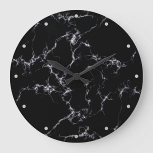Grande Horloge Ronde Style marbre élégant4 - Noir et Blanc