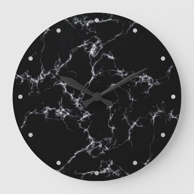 Grande Horloge Ronde Style marbre élégant4 - Noir et Blanc (Recto)