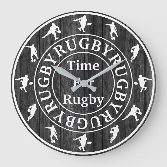 Grande Horloge Ronde Style Moderne Gris Et Blanc Temps Pour Le Rugby (Recto)
