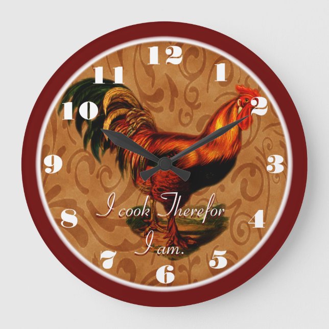 Grande Horloge Ronde Stylish Country Rooster Je cuisine là-bas Je suis (Recto)
