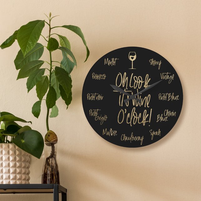 Grande Horloge Ronde Stylish Oh look It's Wine O'Clock | Wine (Stylish Oh Look It's Wine O'Clock | Wine Names Large Clock)