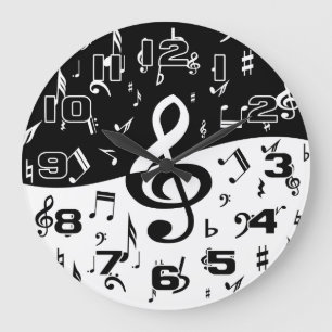 Grande Horloge Ronde Stylish Treble Clef Wave Black and White