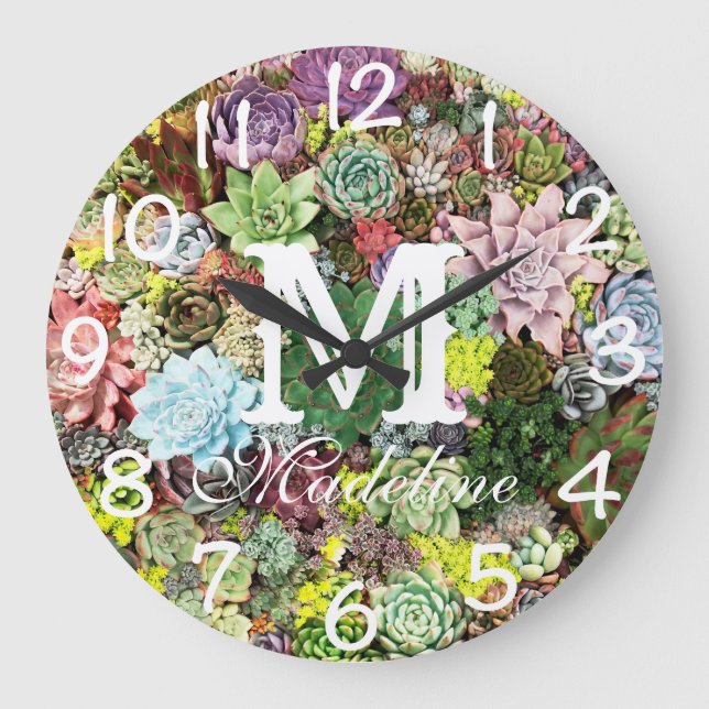 Grande Horloge Ronde Succulents colorés (Recto)