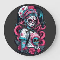 Sugar Skull Girl avec points forts roses et Rose