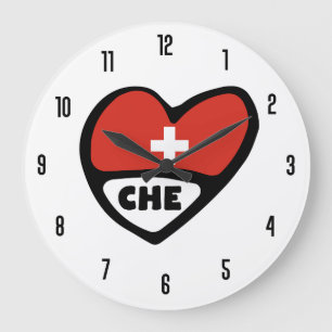 Grande Horloge Ronde Suisse Code Pays CHE Coeur Drapeau