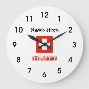 Grande Horloge Ronde Suisse et drapeau suisse personnalisés 