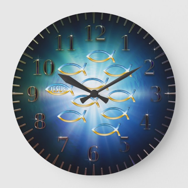Grande Horloge Ronde Suivez-le - symbole chrétien de poissons (Recto)