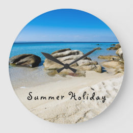 Grande Horloge Ronde Summer Holiday Belle photo de plage avec texte