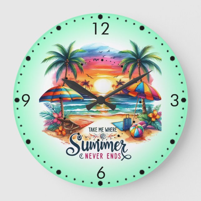 Grande Horloge Ronde Summer Vibes Brushstroke Beach Sunset-34626 Sticke (Recto)