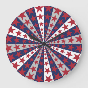 Grande Horloge Ronde Sunburst patriotique : Drapeau américain