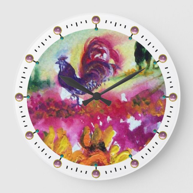 GRANDE HORLOGE RONDE SUNFLOWERS AND BLACK ROOSTER (Recto)
