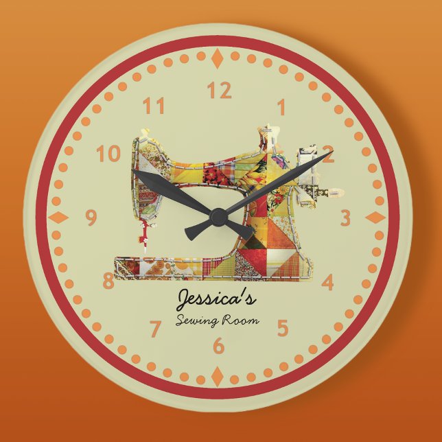 Grande Horloge Ronde Sunny Crazy Quilt Salle d'couture cadenas (Créateur téléchargé)
