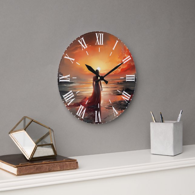 Grande Horloge Ronde Sunset Beach Woman Wall Clock Art (Bureau)