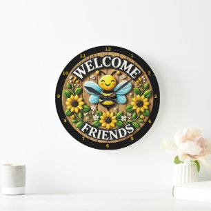 Grande Horloge Ronde Sunshine Bee Welcome Friends