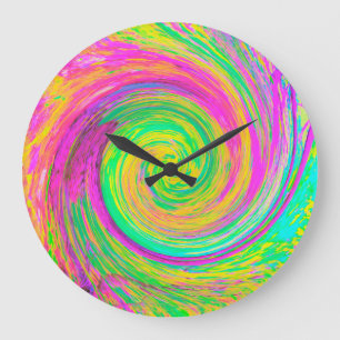 Grande Horloge Ronde Super Abstrait violet et cyclique jaune