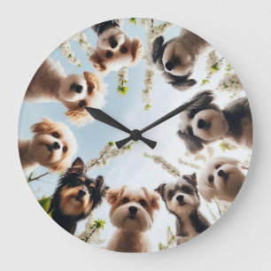 Grande Horloge Ronde Super adorable chiot drôle Dog cadenas mural
