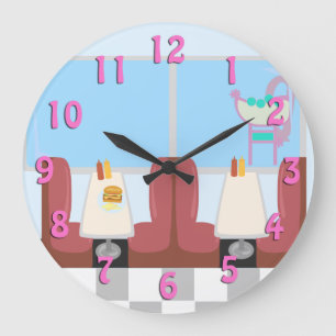 Grande Horloge Ronde Super Cute Retro Fifties Diner