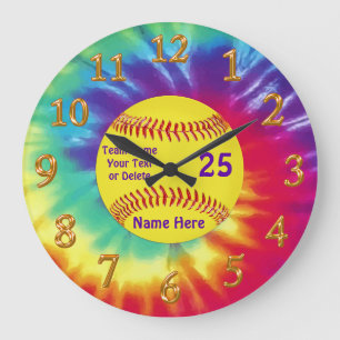 Grande Horloge Ronde Super Cute Softball Clock Personalized 3 Text Box
