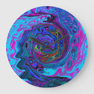 Grande Horloge Ronde Super Retro Blue et Purple Swirl Abstrait