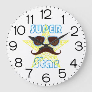 Grande Horloge Ronde Super Star avec lunettes de soleil et moustache