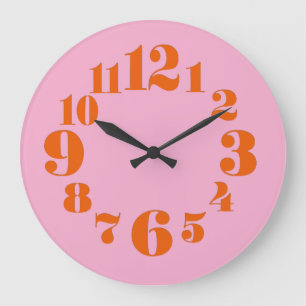Grande Horloge Ronde Super Vintage/rétro années 1970 Orange et rose
