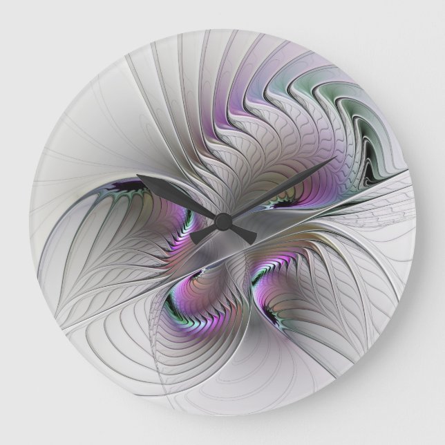 Grande Horloge Ronde Surreal Shy Beauty Moderne Art Fractal Abstrait (Recto)