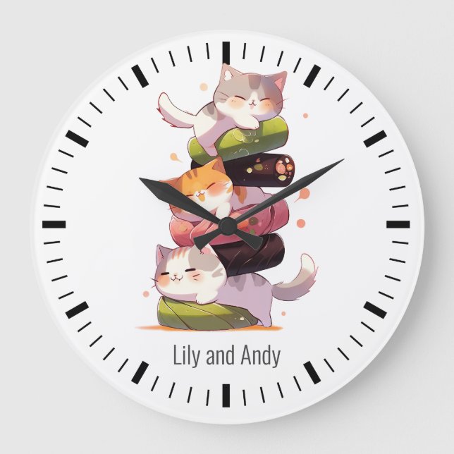 Grande Horloge Ronde Sushi Cat Miaw | Style nippon (Recto)