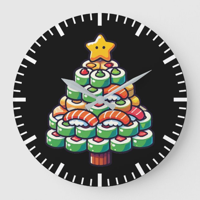 Grande Horloge Ronde Sushi Noël Arbre - Drôle Holiday Foodie Alimentati (Recto)