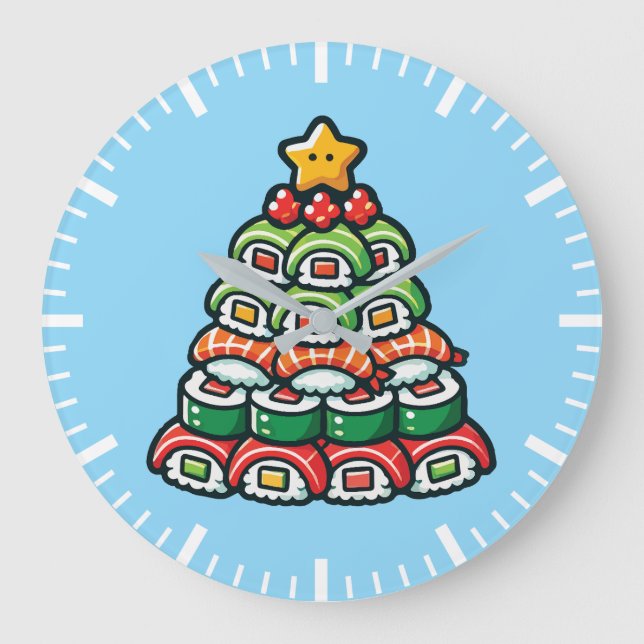 Grande Horloge Ronde Sushi Noël Arbre - Drôle Holiday Foodie Alimentati (Recto)