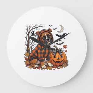 Grande Horloge Ronde Sweatshirt à carreaux pour chien Boxer Halloween C