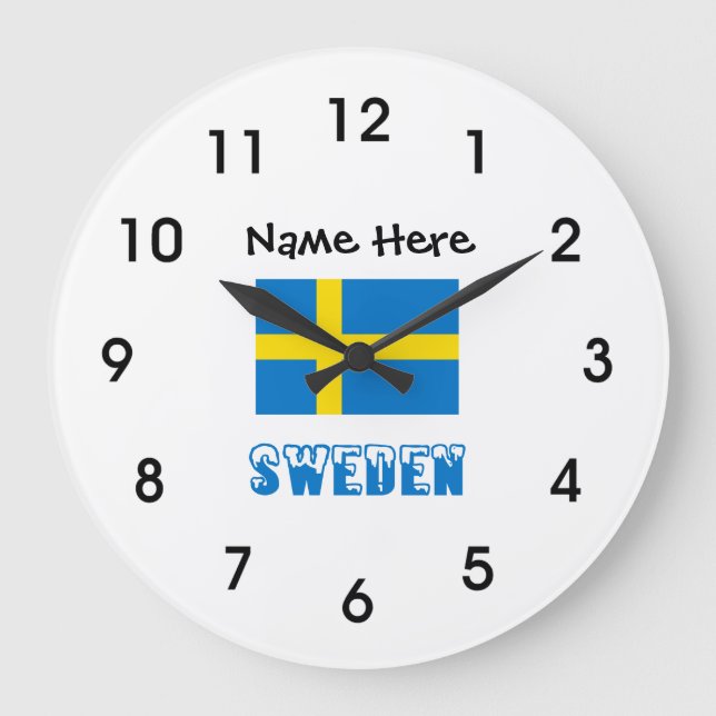 Grande Horloge Ronde Sweden and Swedish Flag with Your Name Large Clock (Recto)