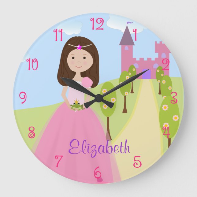 Grande Horloge Ronde Sweet Brown Hair Princesse Personnalisée (Recto)